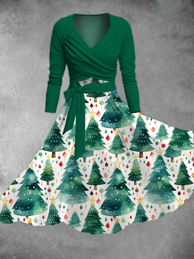 Women's Christmas Tree Print Two-Piece Dress