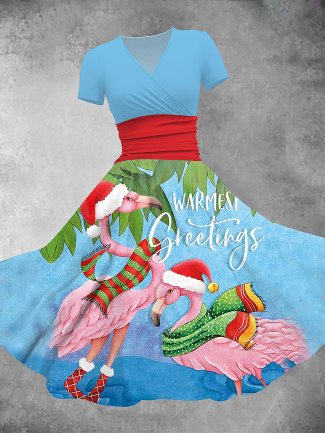 Women's Christmas Flamingo Print Maxi Dress