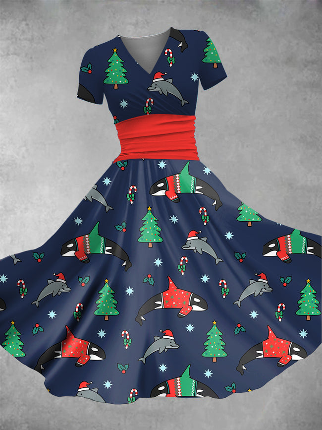 Women's Christmas Dolphins Print Maxi Dress