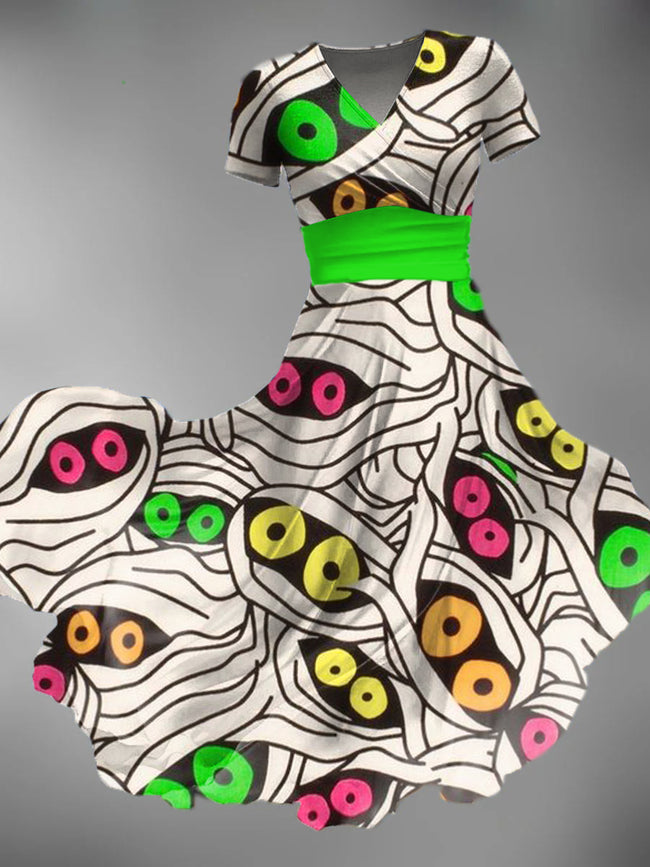 Women's Halloween Monster Print Maxi Dress