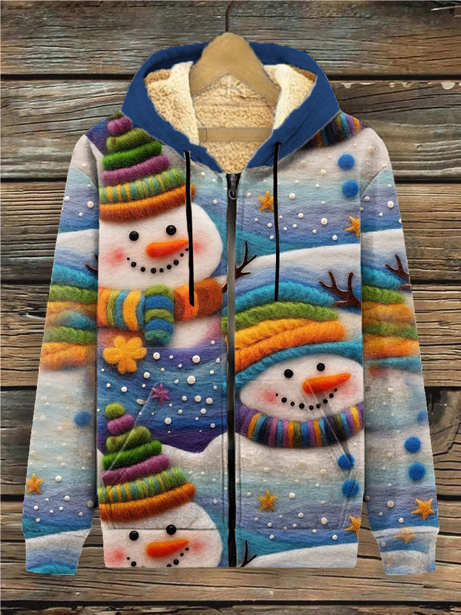 Women's Snowman Print Casual Fleece Track Jacket