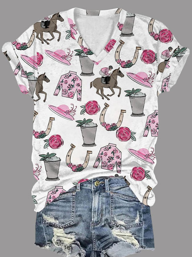 Women's Derby Print V-Neck T-Shirt