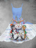 Women's Snowy Cat Print Two-Piece Dress