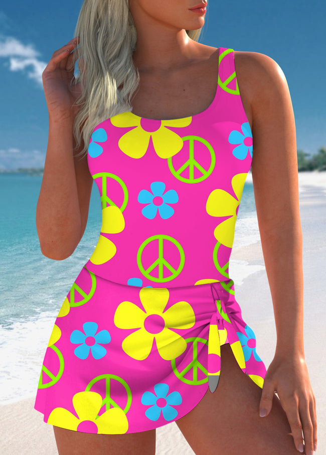 Women’s Vintage Hippie Print One Piece Swimdress