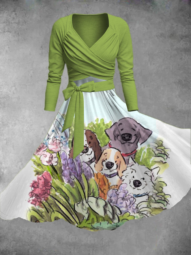 Women's Dogs Print Two-Piece Dress