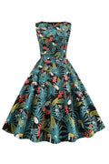 Green Leaves Printed Vintage 1950s Dress