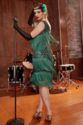 Champagne Gatsby 1920s Dress with Sequins and Fringes