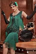 Champagne Gatsby 1920s Dress with Sequins and Fringes