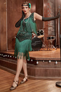 Champagne Gatsby 1920s Dress with Sequins and Fringes