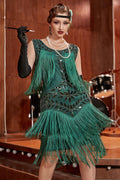 Champagne Gatsby 1920s Dress with Sequins and Fringes