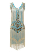 Champagne Gatsby 1920s Dress with Sequins and Fringes