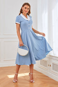 Blue 1950s Swing Dress with Pockets