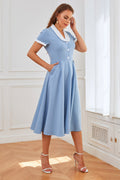 Blue 1950s Swing Dress with Pockets