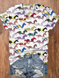 Women's Racing Horses Kenturky Print V-Neck T-Shirt
