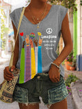 V-neck Retro Hippie Imagine All The People Living Life In Peace Print Tank Top