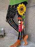 Buy 3 Get 10% OffWomen's Fun Hippie Peace Flag Sunflower Print Yoga Leggings