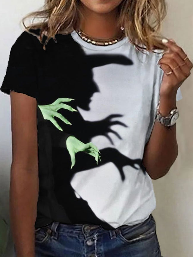 Women's Halloween Witch Shadow Print Casual Tee