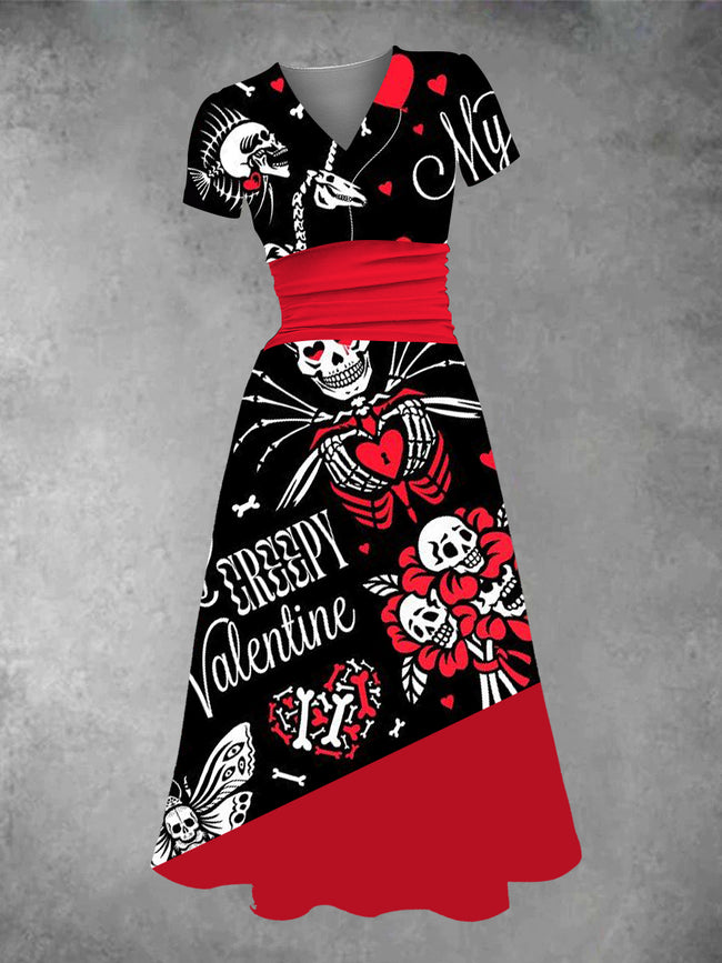 Women's Vintage Valentine Print Midi Dress