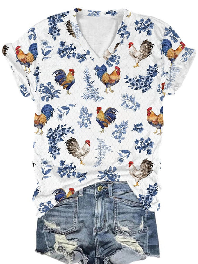 Women's Farm Animals and Floral Print T-Shirt