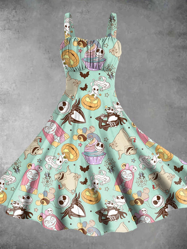 Vintage Halloween Nightmare Print Backless Dress