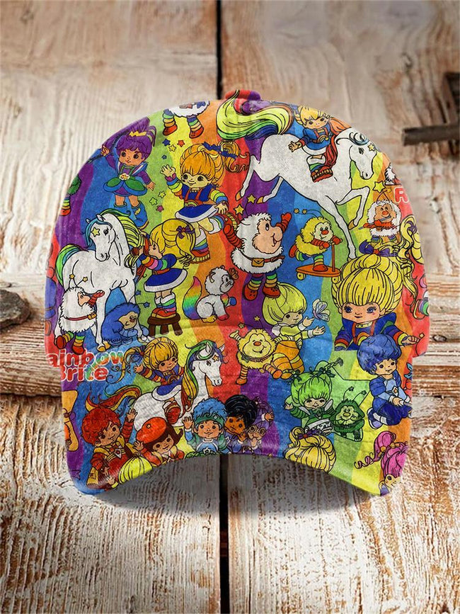 Vintage 1980s Rainbow Girl Print Hat