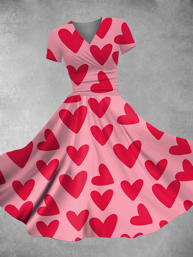 Women's Valentine's Day Heart Print Maxi Dress