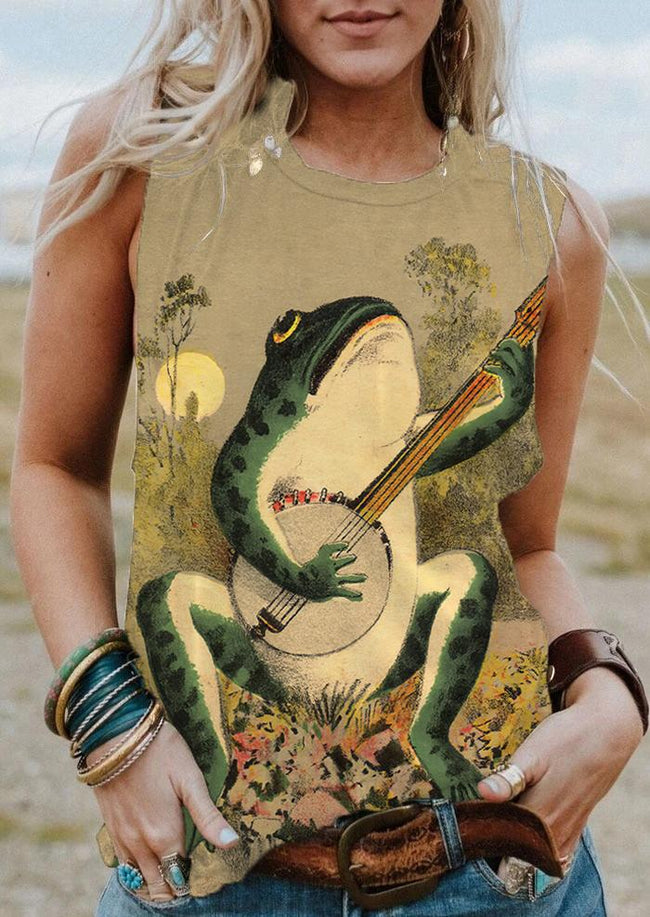 Ukiyo-E Musical Frog Printed Tank Top