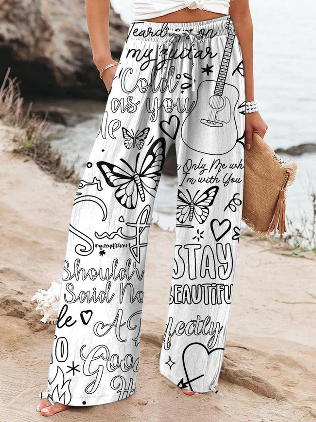 Women's New Album Lyrics Printed Casual Pants