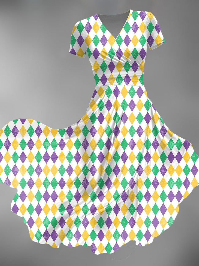 Women's Vintage Mardi Gras Print Maxi Dress