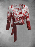 Women's Vintage Halloween Blood Print Two-Piece Dress