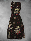 Women's Vintage Forget Me Not Sailor Jerry Tattoo Maxi Dress