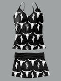 Women’s V-neck Cowgirl Style Print Suspender Skirt Tankini Set Swimsuit