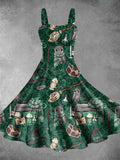 Vintage Halloween Wizard Print Two-Piece Dress