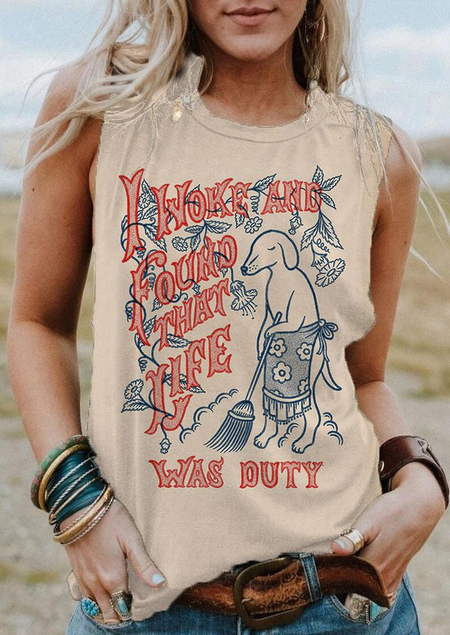 I Work And Found Than Life Was Duty Tattoo Print Tank Top