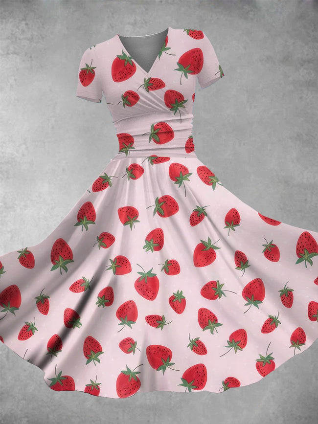 Women's Valentine's Day Strawberry Print Maxi Dress