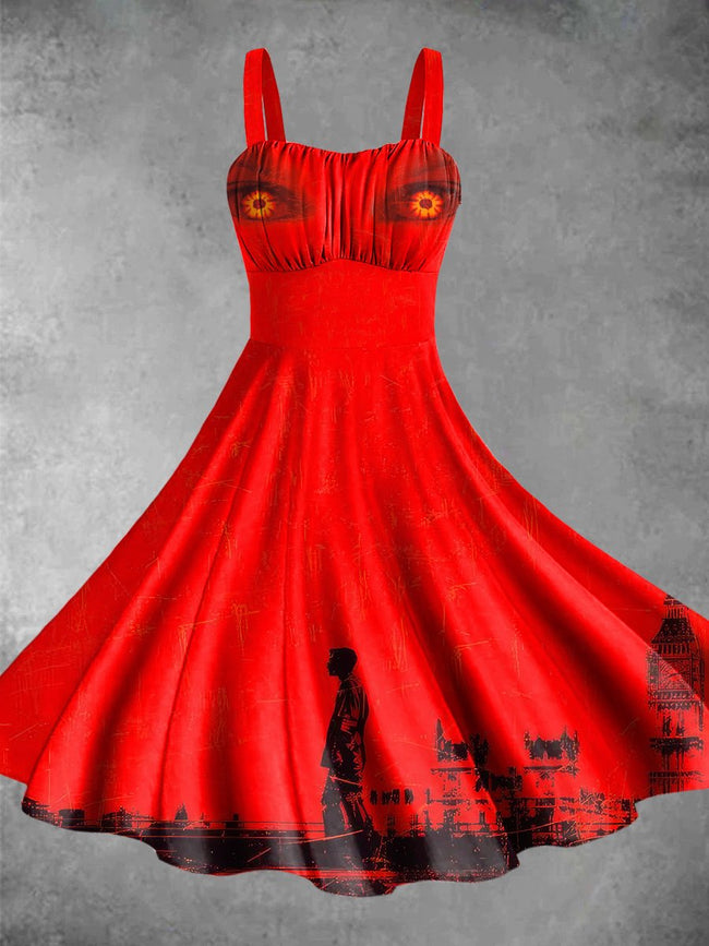 Vintage Halloween Zombie Movie Print Backless Dress