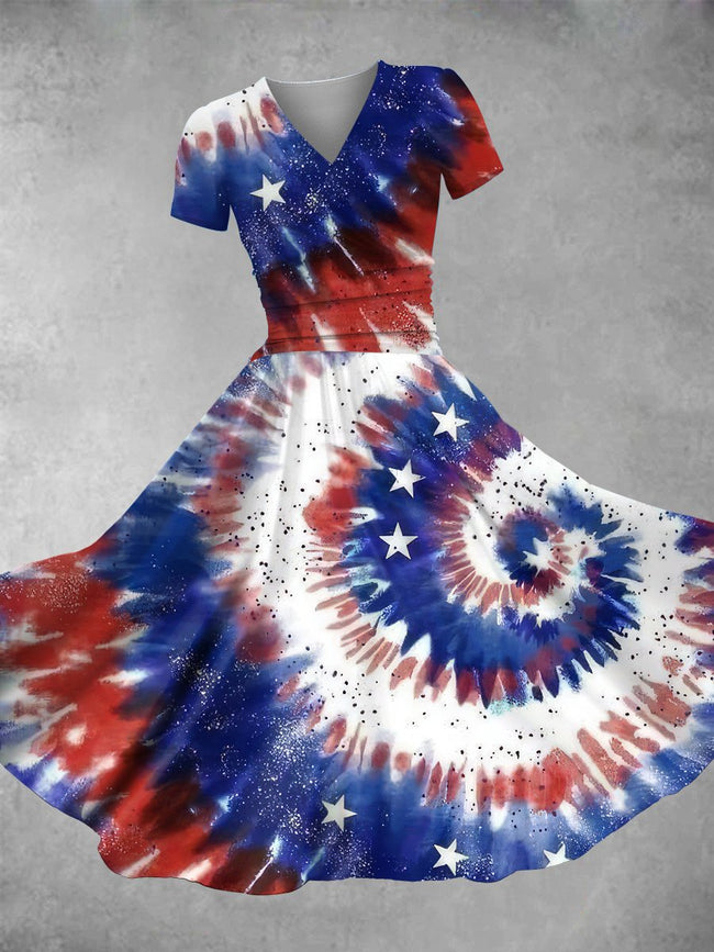 Women's Vintage American Tie Dye Print Maxi Dress