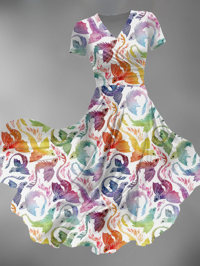 Women's Vintage Dragon Print Maxi Dress