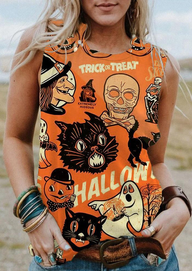 Halloween Cat Print Tank Top