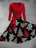 Women's Vintage Christmas Print Two-Piece Dress