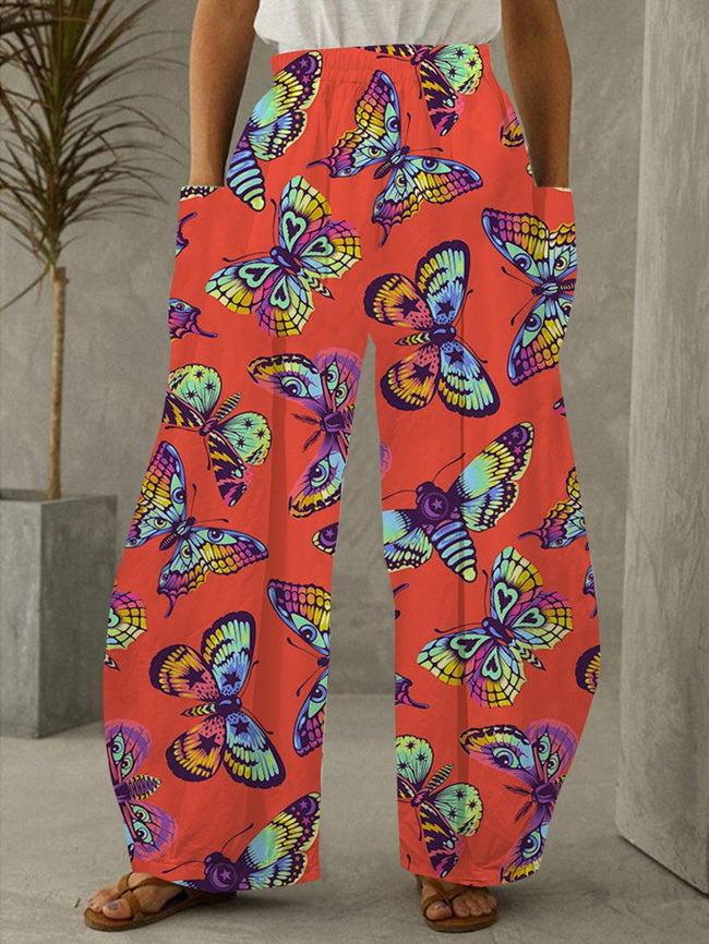 Vintage Butterfly Kisses Print Pocket Lounge Pants