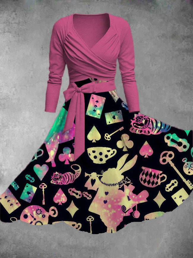 Women's Vintage Wonderland Print Two-Piece Dress