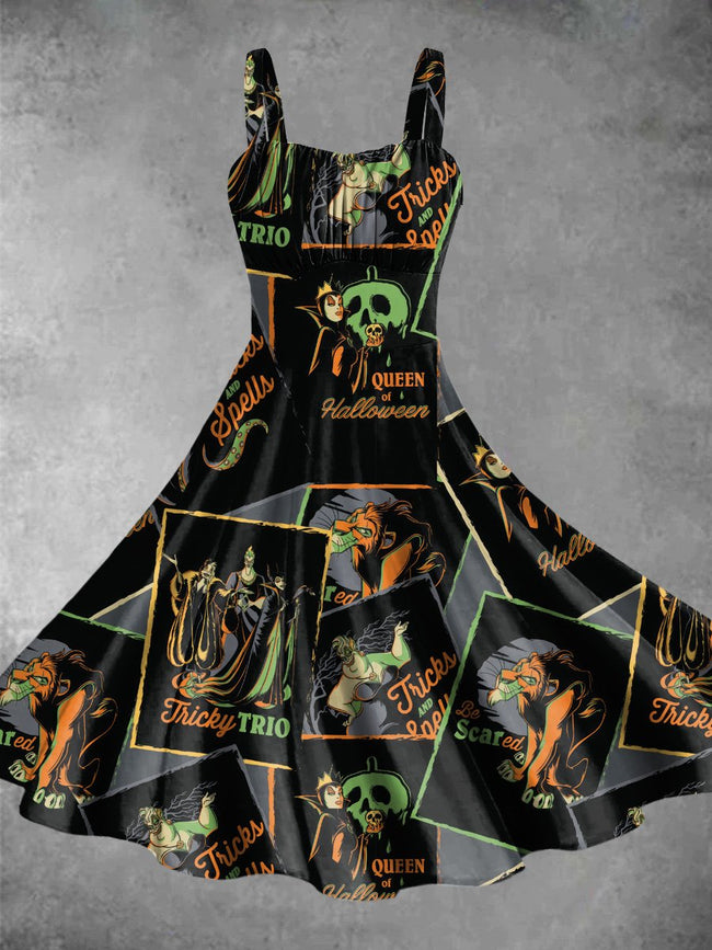 Vintage Poison Queen Halloween Print Backless Dress