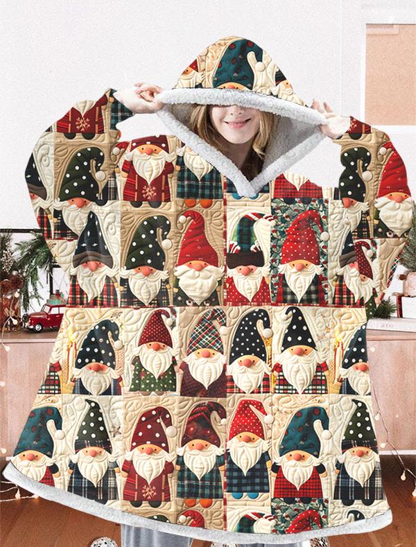 Santa print oversized flannel hoodie blanket