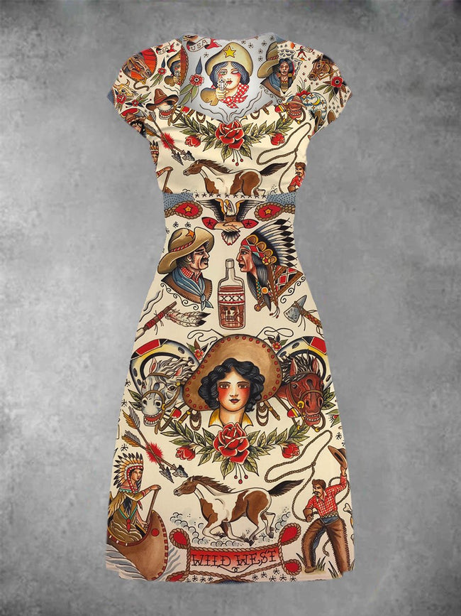 Women's Vintage Cowboy Two-Piece Midi Dress