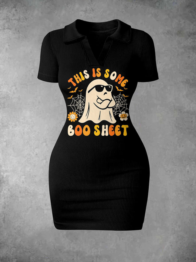 Women's This Is Boo Sheet Print Ribbed Bodycon Mini Dress