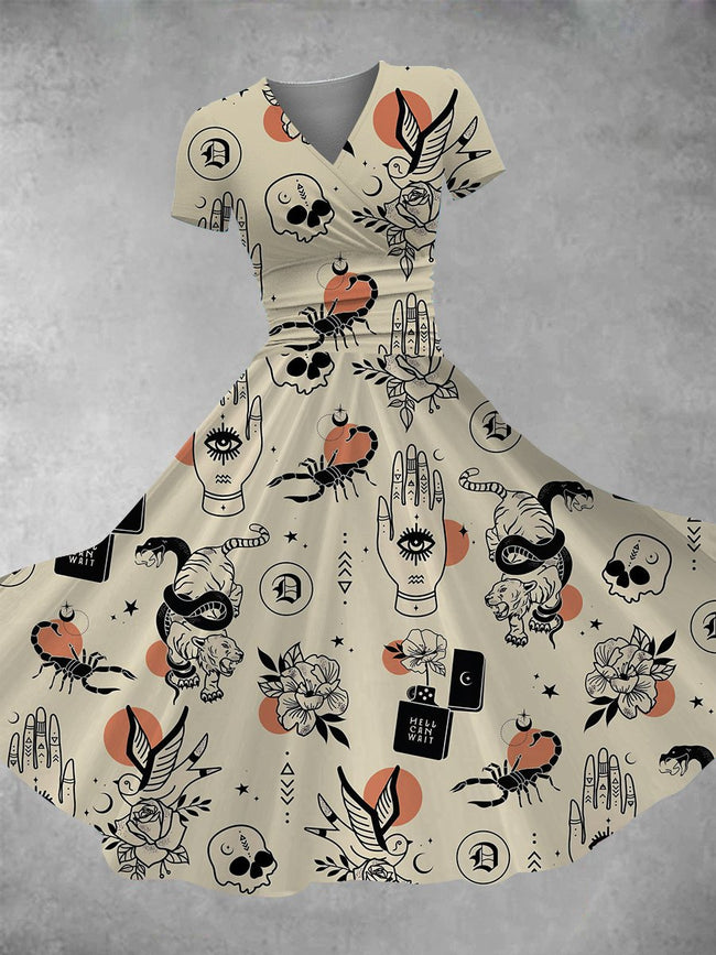 Women's Vintage Tattoos Print Maxi Dress