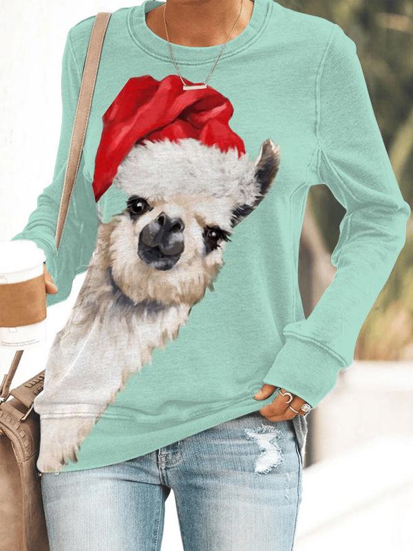 Christmas Cute Alpaca Print Long Sleeve Sweatshirt