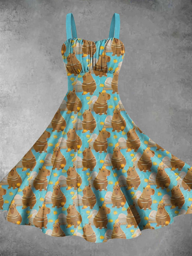 Vintage Guinea Pig Print Backless Dress