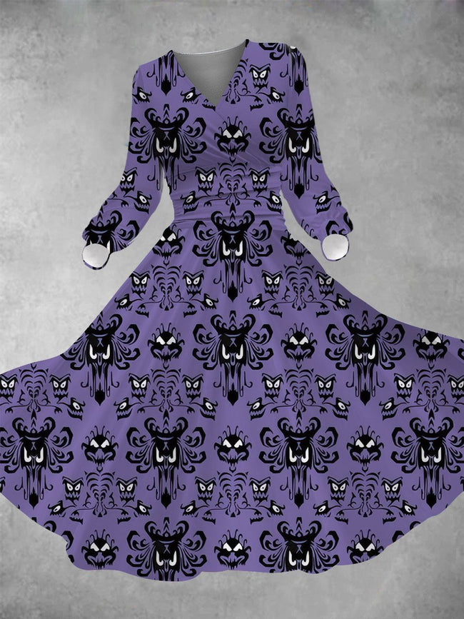 Women's Halloween Print Long Sleeve Maxi Dress